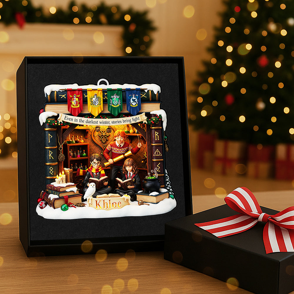 “Even In The Darkest Winter, Stories Bring Light” - Personalized Bookmas Acrylic Ornament - Custom Gift For Readers, Friends, Family, Book Lovers - Image 3