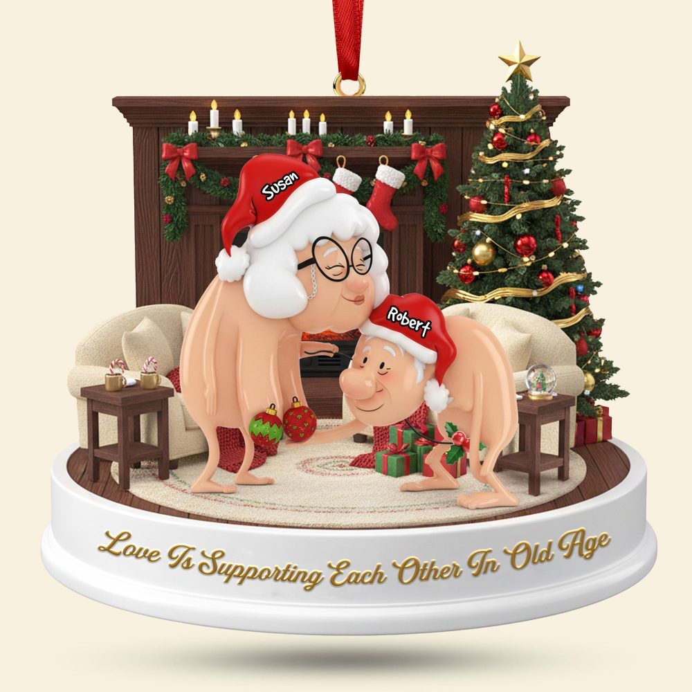 Love Is Supporting Each Other In Old Age - Funny Old Couple Ornament - Personalized Christmas Gift For Couples - Image 3