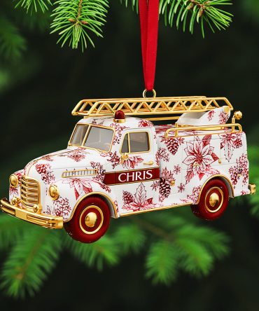 “Bring Joy This Christmas With A Personalized Touch” - Fire Truck Firefighter Toile De Jouy Custom Shape Acrylic Ornament - Unique Gift For Loved Ones