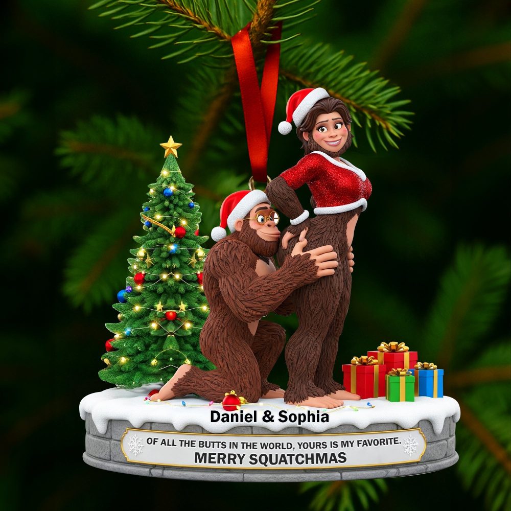 Merry Squatchmas - Playful Giant Forest Couple Ornament - Personalized Gift For Couples - Image 3