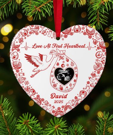 Love At First Heartbeat - Personalized Ceramic Ornament For Pregnant Women