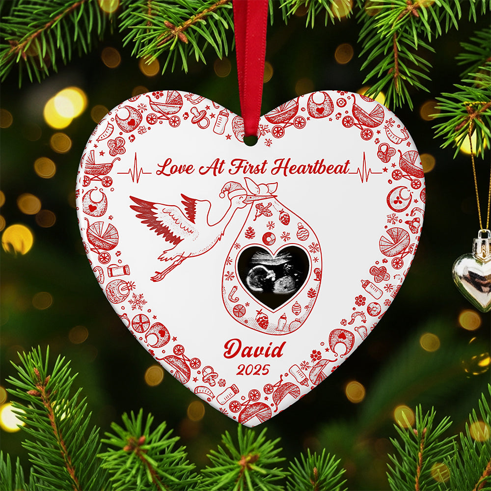 Love At First Heartbeat - Personalized Ceramic Ornament For Pregnant Women