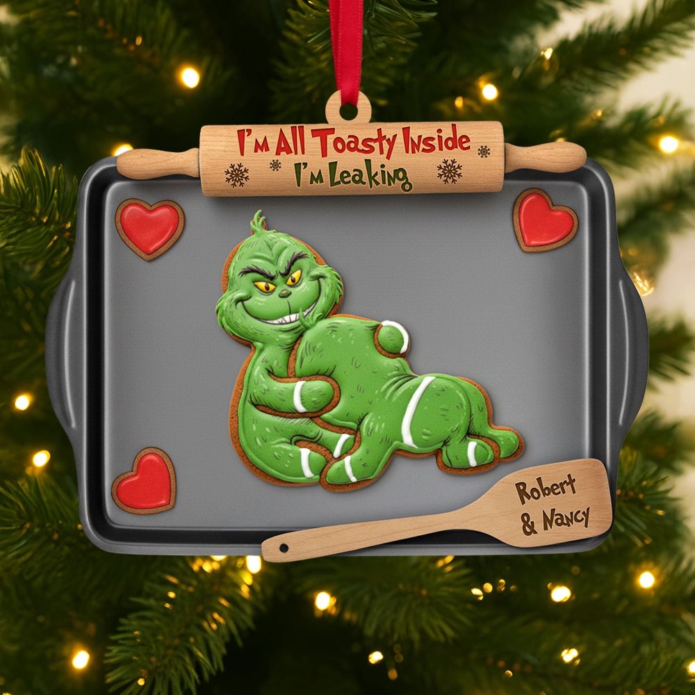 “I'M All Toasty Inside” - Mischievous Green Gingerbread Couple Ornament - Personalized Gift For Couples - Image 2