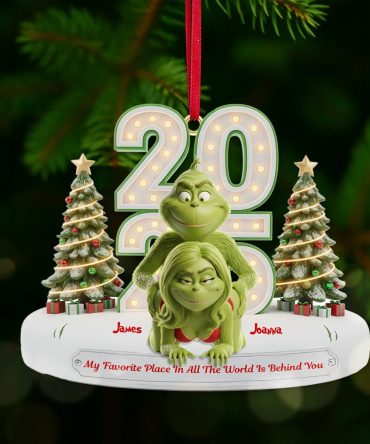 My Favorite Place In All The World Is Behind You - Personalized Christmas Ornament - Custom Gift For Couples, Friends, And Family