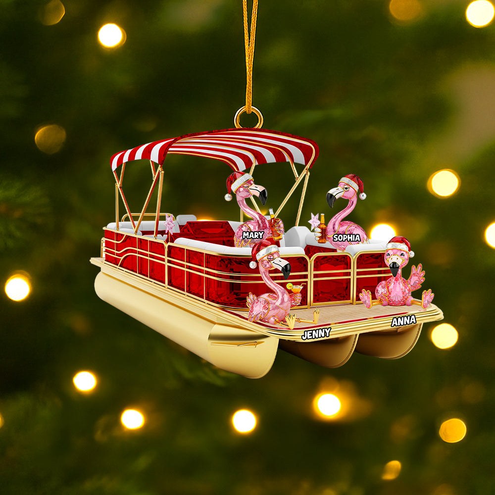 Celebrate The Holidays With Joy! - Flamingo Pontoon Christmas Acrylic Ornament - Personalized Gift For Family And Friends - Image 2