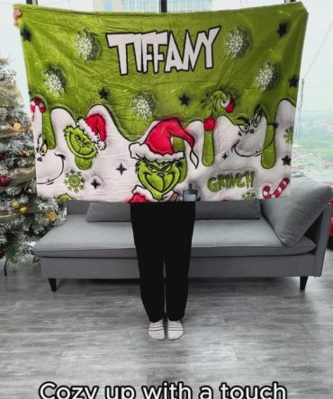 Grinch Any Name Green Snowflakes - Personalized Blanket