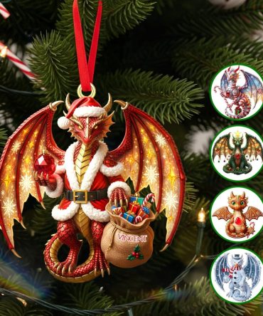 “Unleash The Magic Of Christmas With Our Adorable Dragon!” - Personalized Christmas Dragon Acrylic Ornament - Perfect Gift For Family, Friends, And Collectors