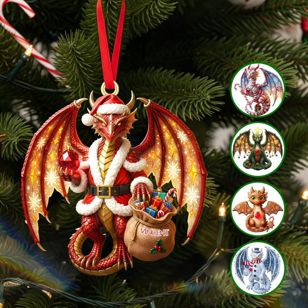 “Unleash The Magic Of Christmas With Our Adorable Dragon!” - Personalized Christmas Dragon Acrylic Ornament - Perfect Gift For Family, Friends, And Collectors