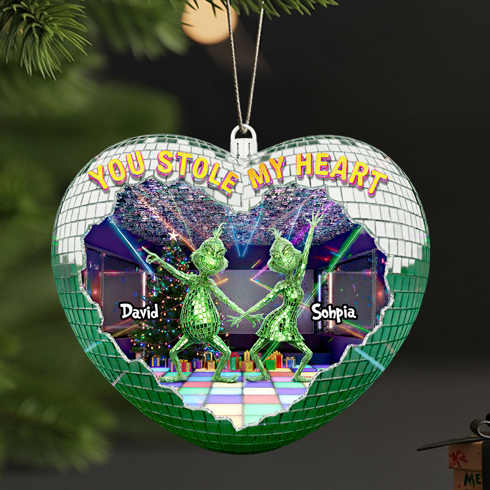 You Stole My Heart - Personalized Couple Disco Christmas Ornament - Image 4