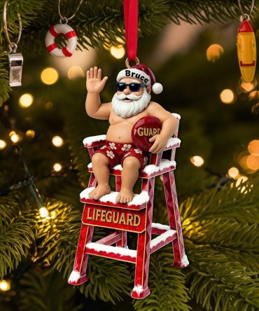 Ho Ho Ho! Celebrate Christmas With A Fun Beach Lifeguard Santa Ornament - Personalized Gift For Lifeguards And Beach Lovers