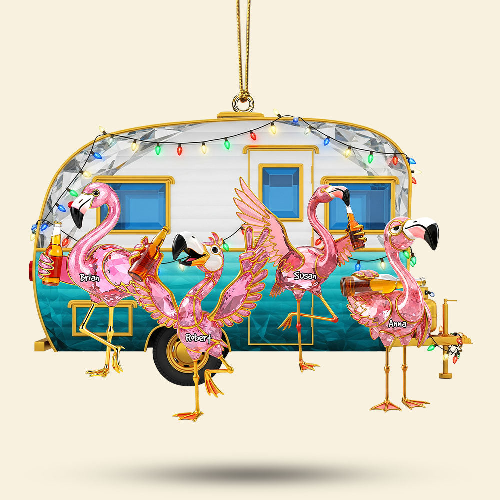 Flamingo Family Adventure - Personalized Camping Ornament For Loved Ones - Image 3