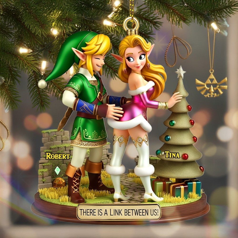 “There Is A Link Between Us!” - Unique Personalized Couple Christmas Ornament - Image 2