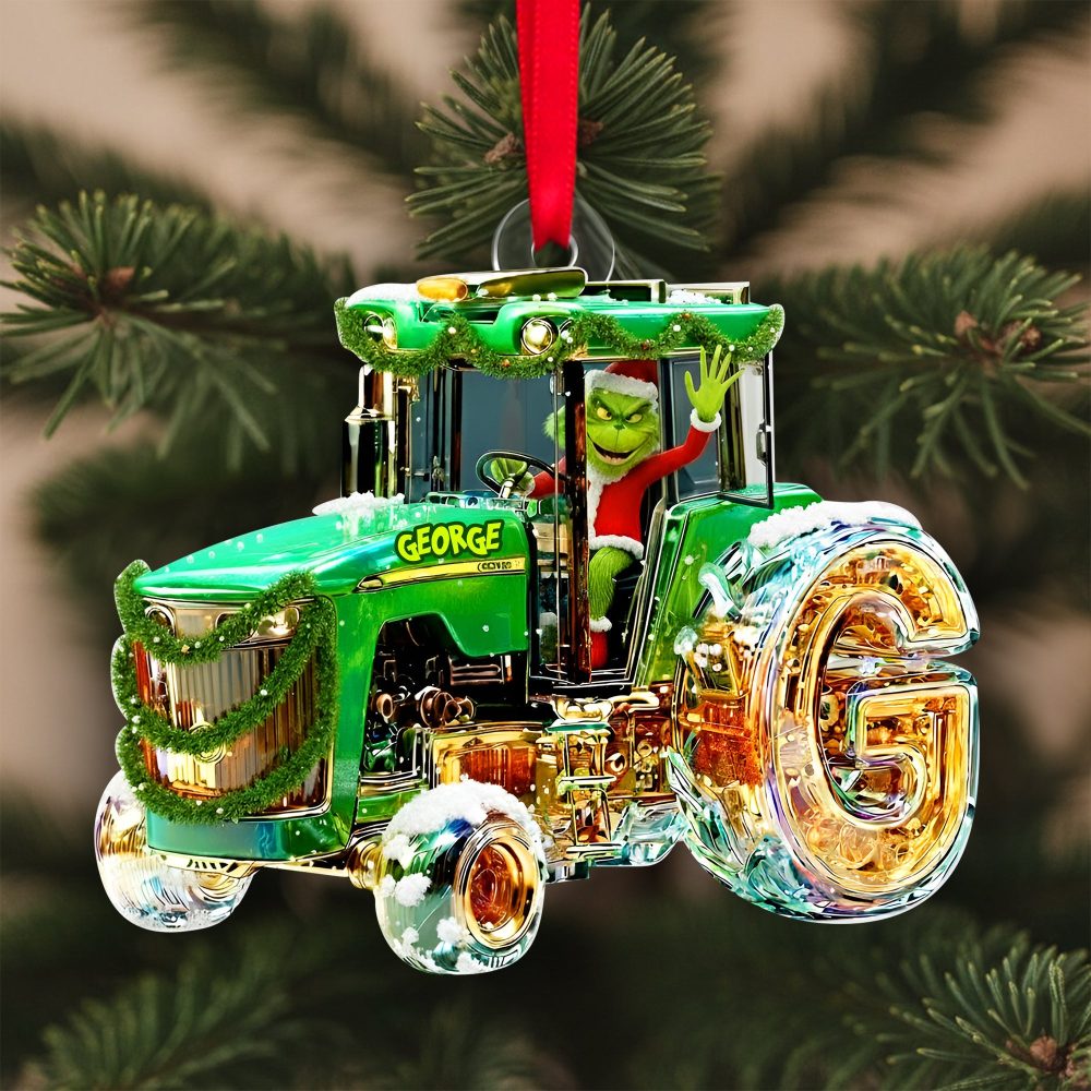 “Green Joy For Tractor Lovers” - Personalized Green Tractor Initials Ornament For Heartfelt Christmas Gifts - Image 2