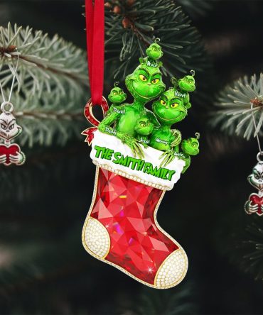 Celebrate Family In Style - Personalized Green Monster Family Tree Ornament - Custom Gift For Family Members