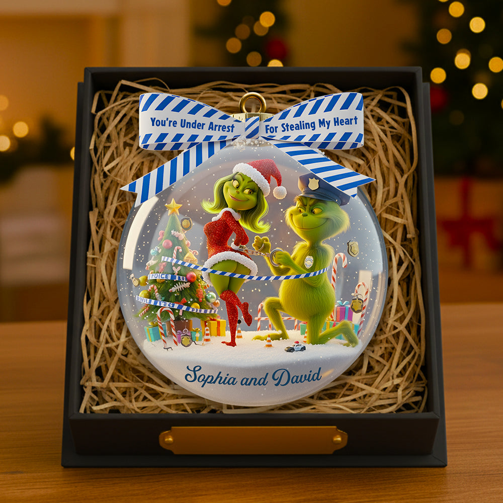 Christmas Love Under Arrest - Personalized Couple Ornament - Image 3