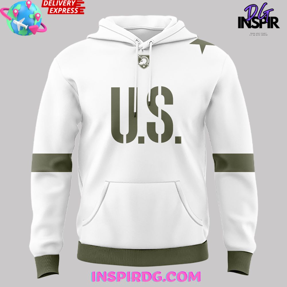Army Black Knights White Olive Green Hoodie - Image 2