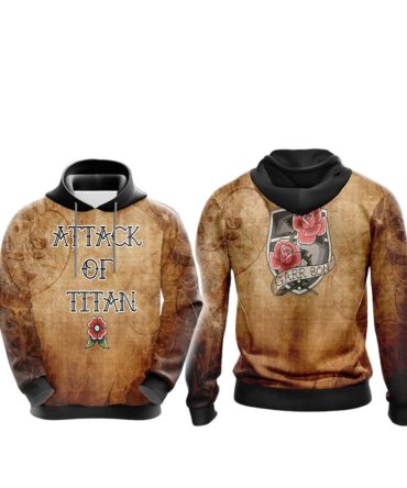Attack On Titan Hoodie Attack On Titan Garrison Flower Hoodie Brown Unisex