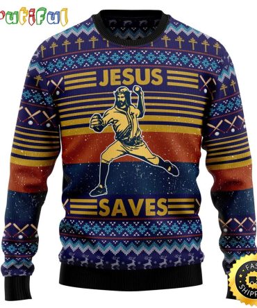 Baseball Jesus Save Ugly Christmas Sweater Gifts For Christian Families
