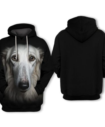 Dog Hoodie Borzoi Dog Face Graphic Hoodie Black Unisex