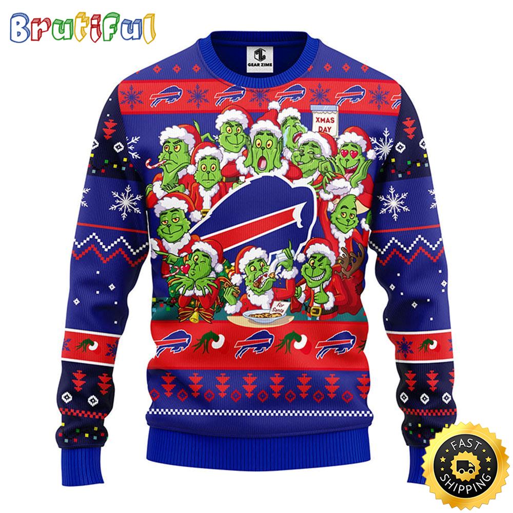 Buffalo Bills Christmas Ugly Christmas Sweater Print 12 Grinch Xmas Day Show Your Team Spirit