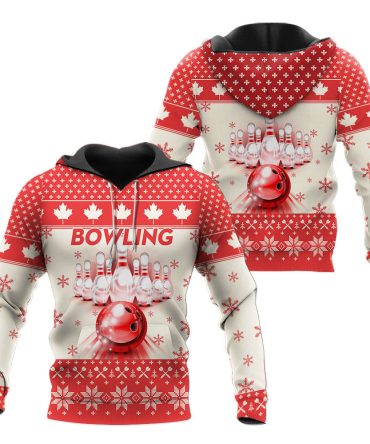 Bowling Hoodie Bowling Christmas Maple Dart Pattern T-Shirt White Red Unisex