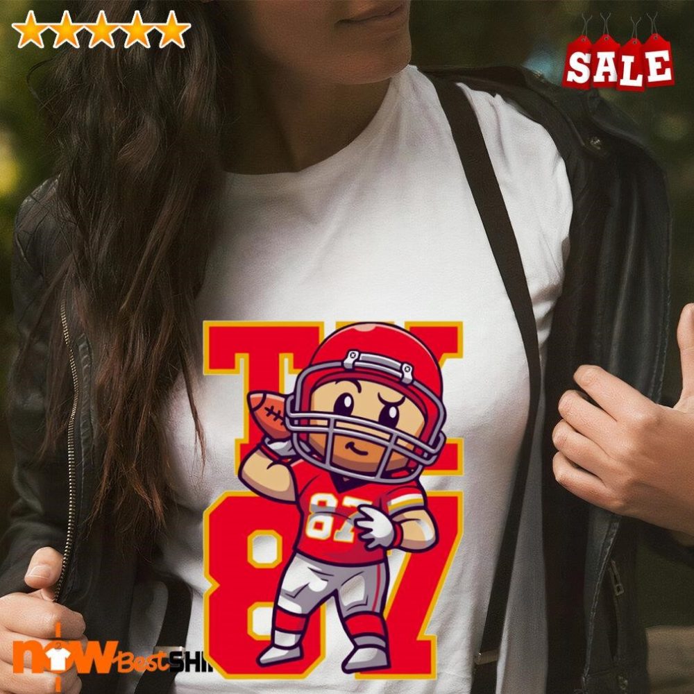 Cartoon Travis Kelce Playing Football Shirt
