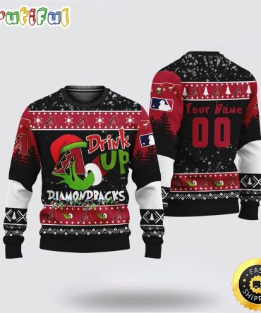 Custom Mlb Arizona Diamondbacks Ugly Christmas Sweater Grinch Drink Up Christmas Gift For Football Fans