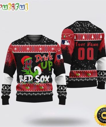 Custom Mlb Boston Red Sox Ugly Christmas Sweater Grinch Drink Up Christmas Gift For Football Fans