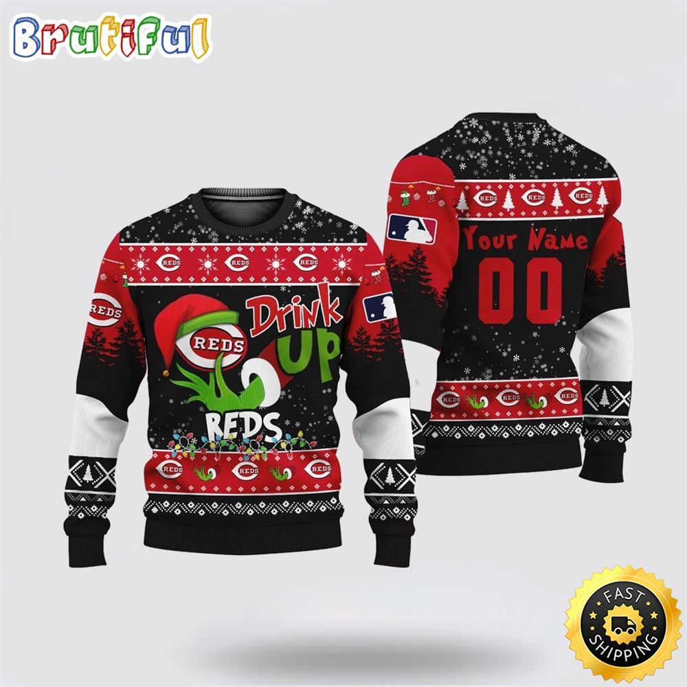 Custom Mlb Cincinnati Reds Ugly Christmas Sweater Grinch Drink Up Christmas Gift For Football Fans