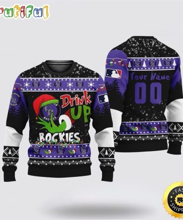 Custom Mlb Colorado Rockies Ugly Christmas Sweater Grinch Drink Up Christmas Gift For Football Fans