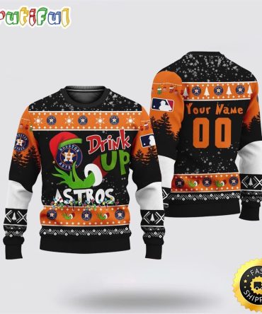 Custom Mlb Houston Astros Ugly Christmas Sweater Grinch Drink Up Christmas Gift For Football Fans