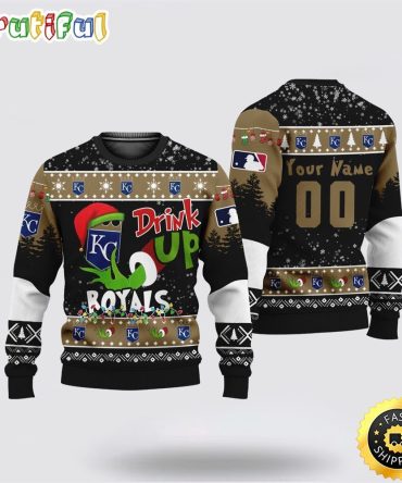 Custom Mlb Kansas City Royals Ugly Christmas Sweater Grinch Drink Up Christmas Gift For Football Fans