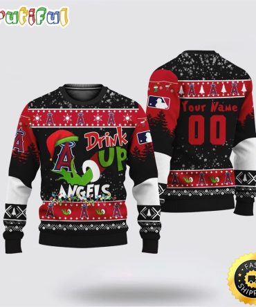 Custom Mlb Los Angeles Angels Ugly Christmas Sweater Grinch Drink Up Christmas Gift For Football Fans