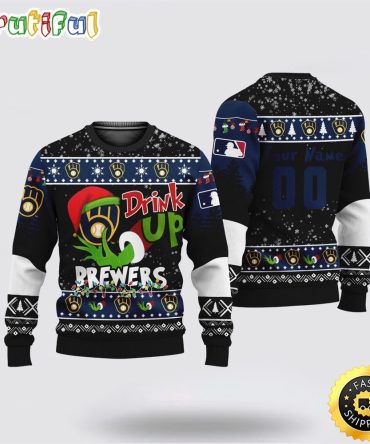 Custom Mlb Milwaukee Brewers Ugly Christmas Sweater Grinch Drink Up Christmas Gift For Football Fans