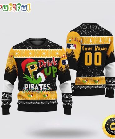 Custom Mlb Pittsburgh Pirates Ugly Christmas Sweater Grinch Drink Up Christmas Gift For Football Fans
