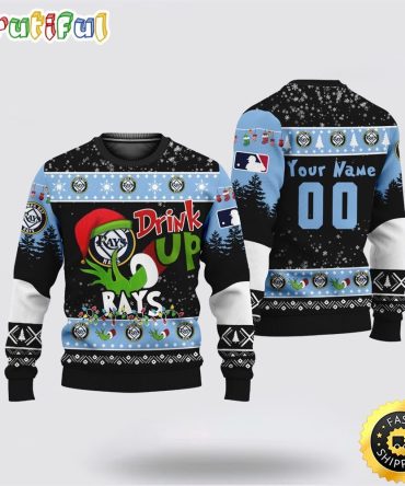 Custom Mlb Tampa Bay Rays Ugly Christmas Sweater Grinch Drink Up Christmas Gift For Football Fans