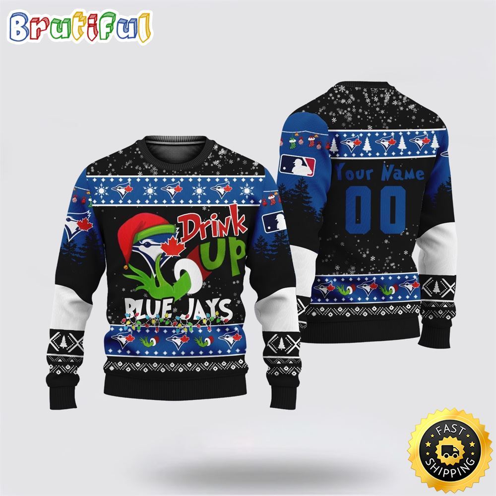 Custom Mlb Toronto Blue Jays Ugly Christmas Sweater Grinch Drink Up Christmas Gift For Football Fans
