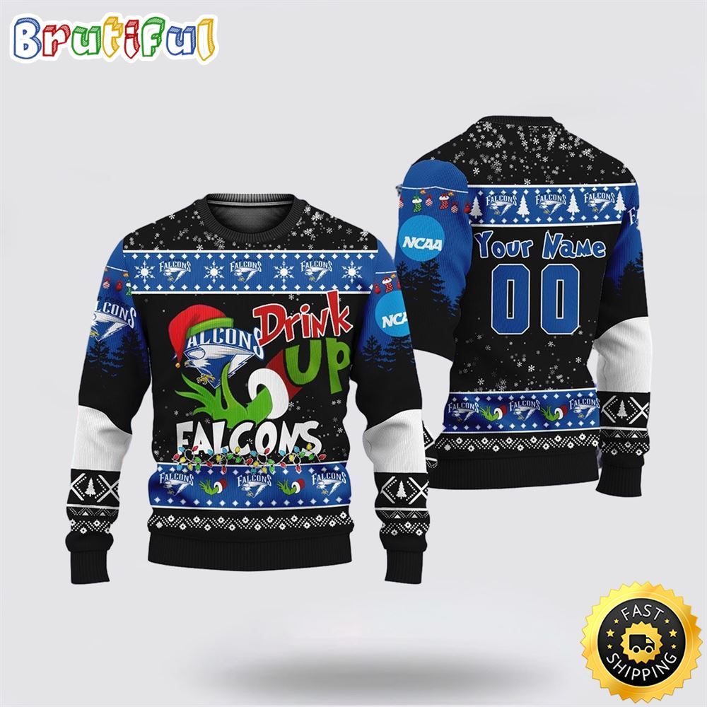 Custom Ncaa Air Force Falcons Ugly Christmas Sweater Grinch Drink Up Christmas Gift For Football Fans