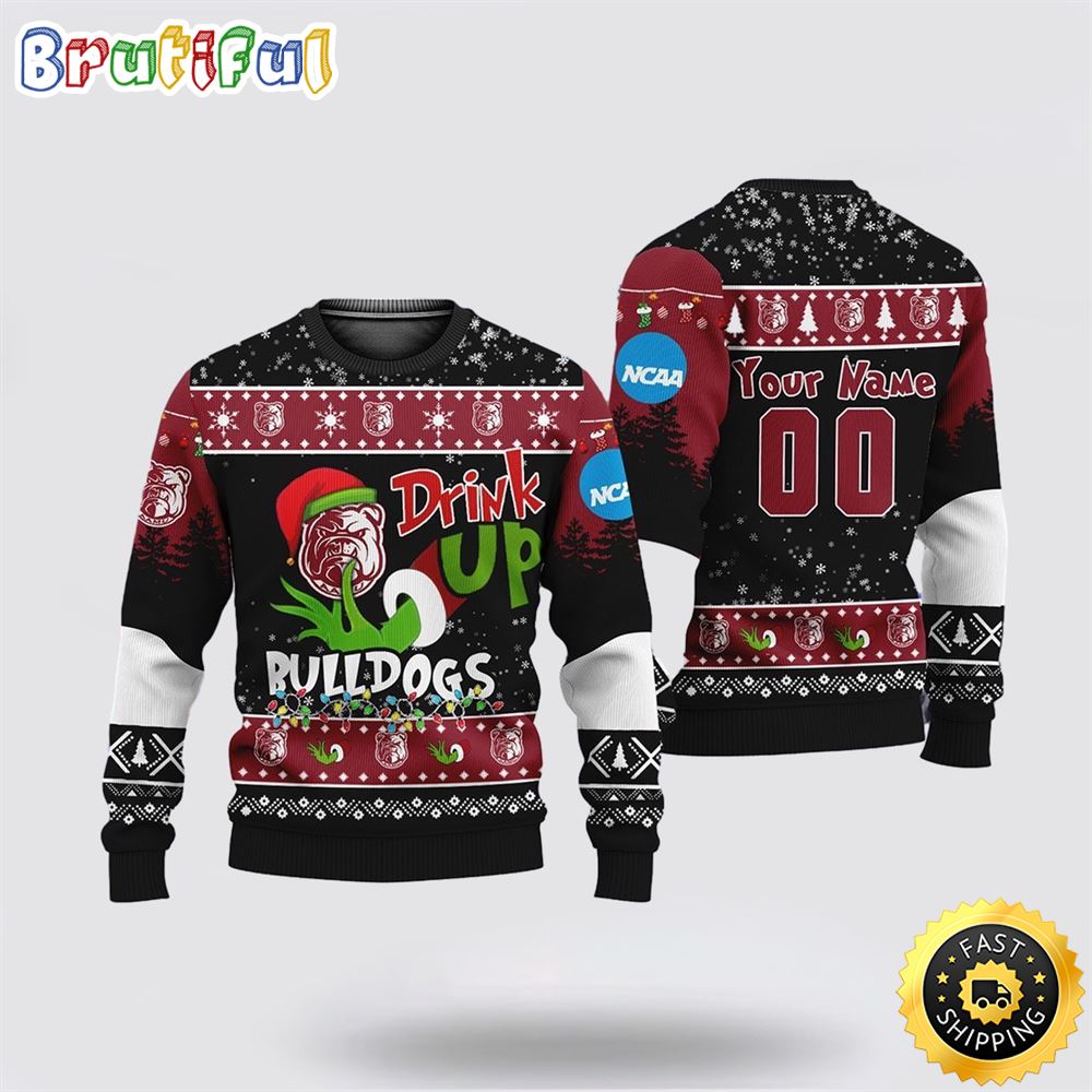 Custom Ncaa Alabama A&Ampm Bulldogs Ugly Christmas Sweater Grinch Drink Up Christmas Gift For Football Fans