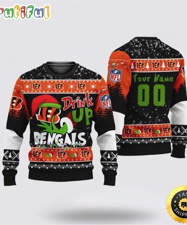 Custom Nfl Cincinnati Bengals Ugly Christmas Sweater Grinch Drink Up Christmas Gift For Football Fans