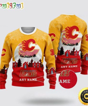Custom Nhl Calgary Flames Ugly Christmas Sweater Xmas Sweater For Fans