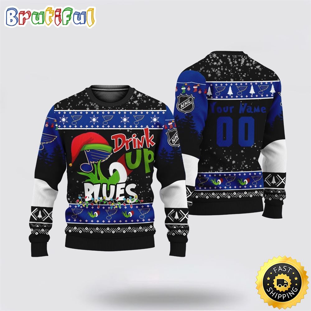 Custom Nhl St. Louis Blues Ugly Christmas Sweater Grinch Drink Up Christmas Gift For Football Fans