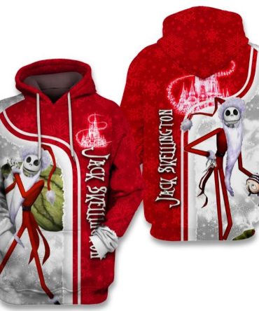 Disney Christmas Hoodie Christmas Jack Skellington In Santa Claus Costume Grey Red Hoodie