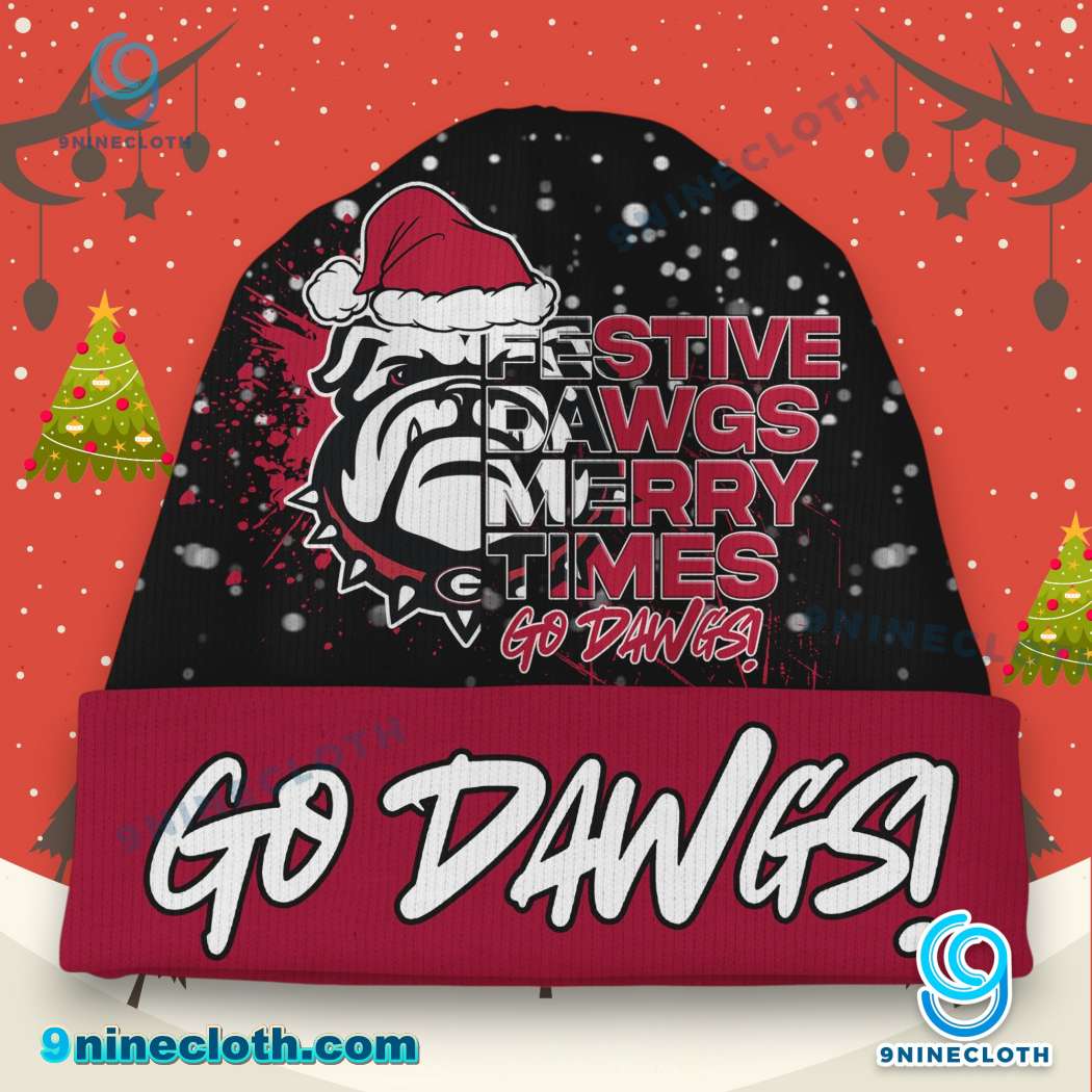 Georgia Bulldogs Festive Dawgs Merry Times Go Dawgs Christmas Beanie Hat