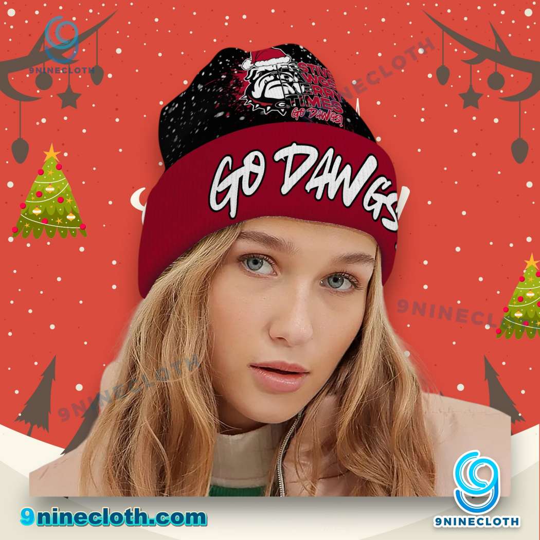 Georgia Bulldogs Festive Dawgs Merry Times Go Dawgs Christmas Beanie Hat - Image 2