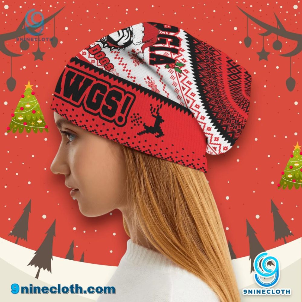 Georgia Bulldogs Go Dawgs Ugly Christmas Beanie Hat - Image 3