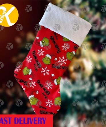Grinch By Dr. Deuss Merry Grinchmas In Signature Red And White Personalized Christmas Stocking