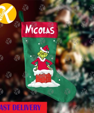 Grinch In The Chimney Stole Christmas In Green And Red Personalized Christmas Stocking