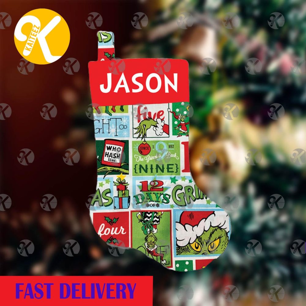 Grinch Quilted Cartoon Scences Personalized Christmas Stocking
