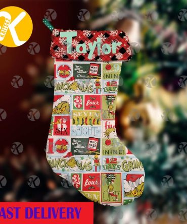 Grinch Quilted Personalized Colorful Christmas Stocking